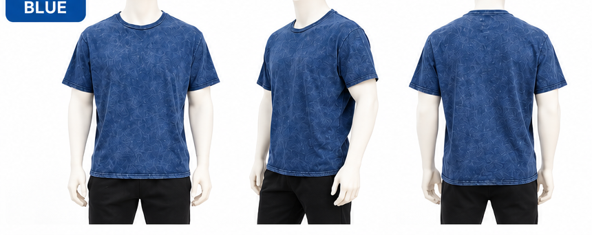 Blue washed T-shirt front side back