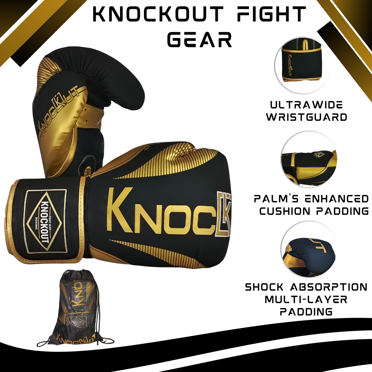 Knockout Elite Boxing Gloves with Hand Wraps and Mouth Guard for Men, Women Muay Thai, Kickboxing, Youth Heavy Bag Workouts, and Home Gym Training