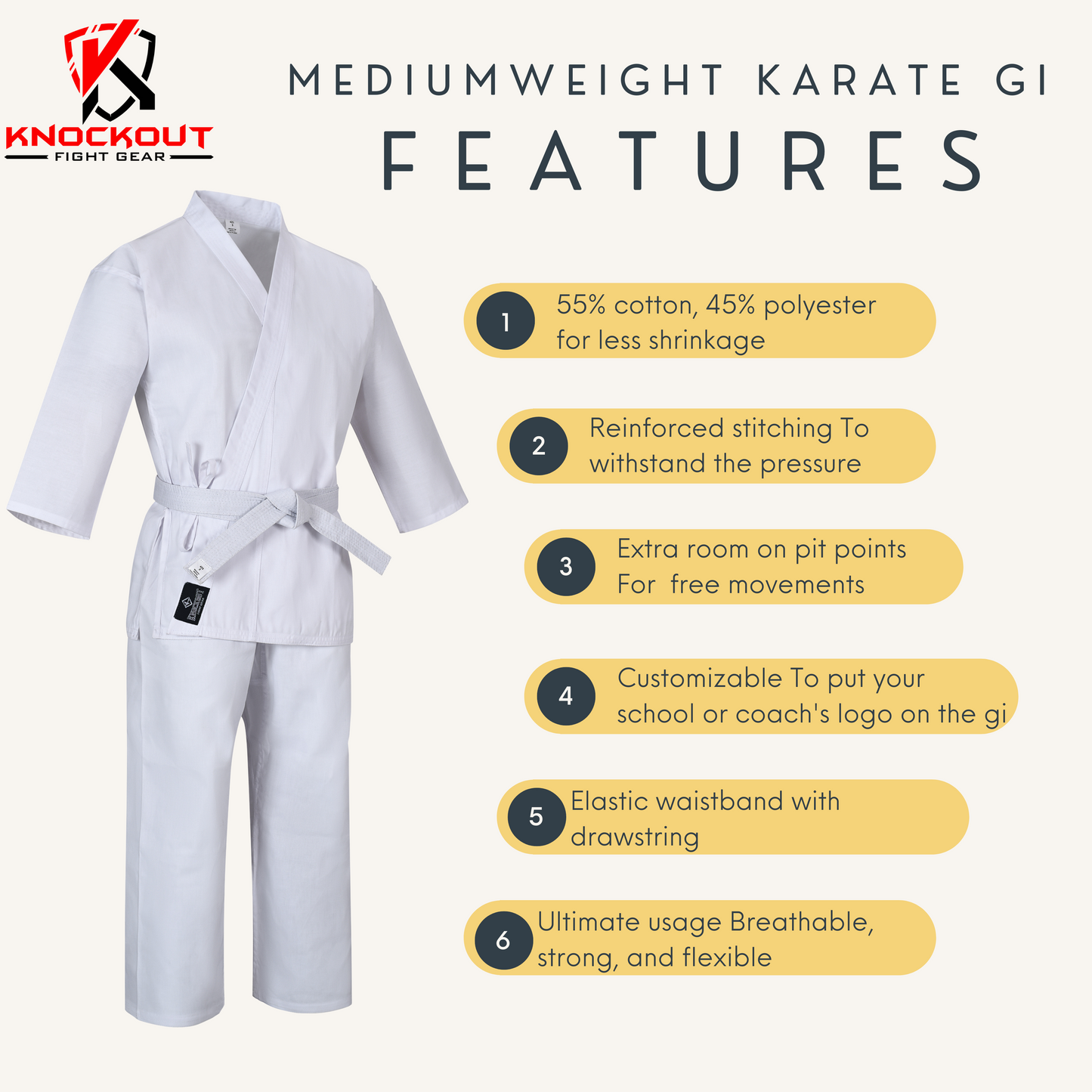 Karate gi Martial Arts 6-oz Elastic Drawstring Karate Uniform For Kids & Adult Lightweight Student Gi with Free Belt