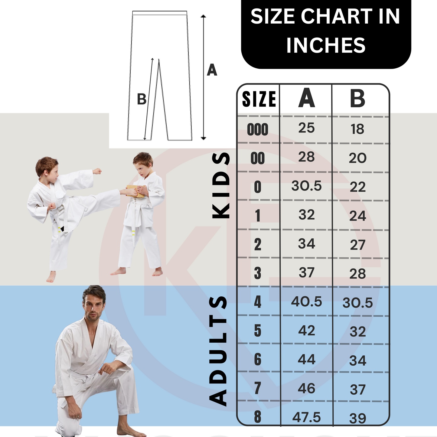 Karate Pants 7.5 oz Taekwondo Martial Arts Elastic Waist for Kids & Adults