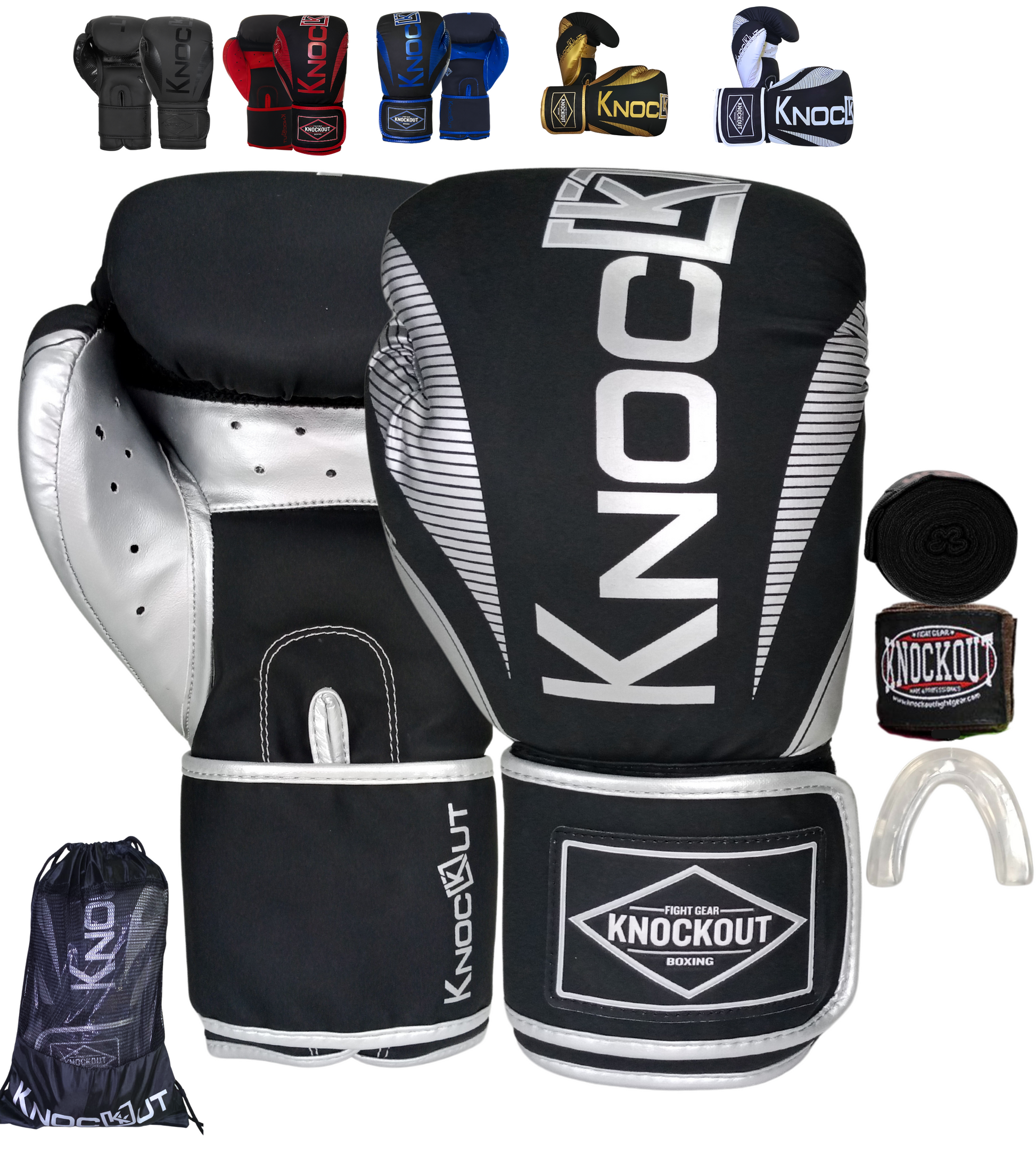 elite fight gear Knockout Elite Boxing Gloves with Hand Wraps and Mouth Guard for Men, Women Muay Thai, Kickboxing, Youth Heavy Bag Workouts, and Home Gym Training