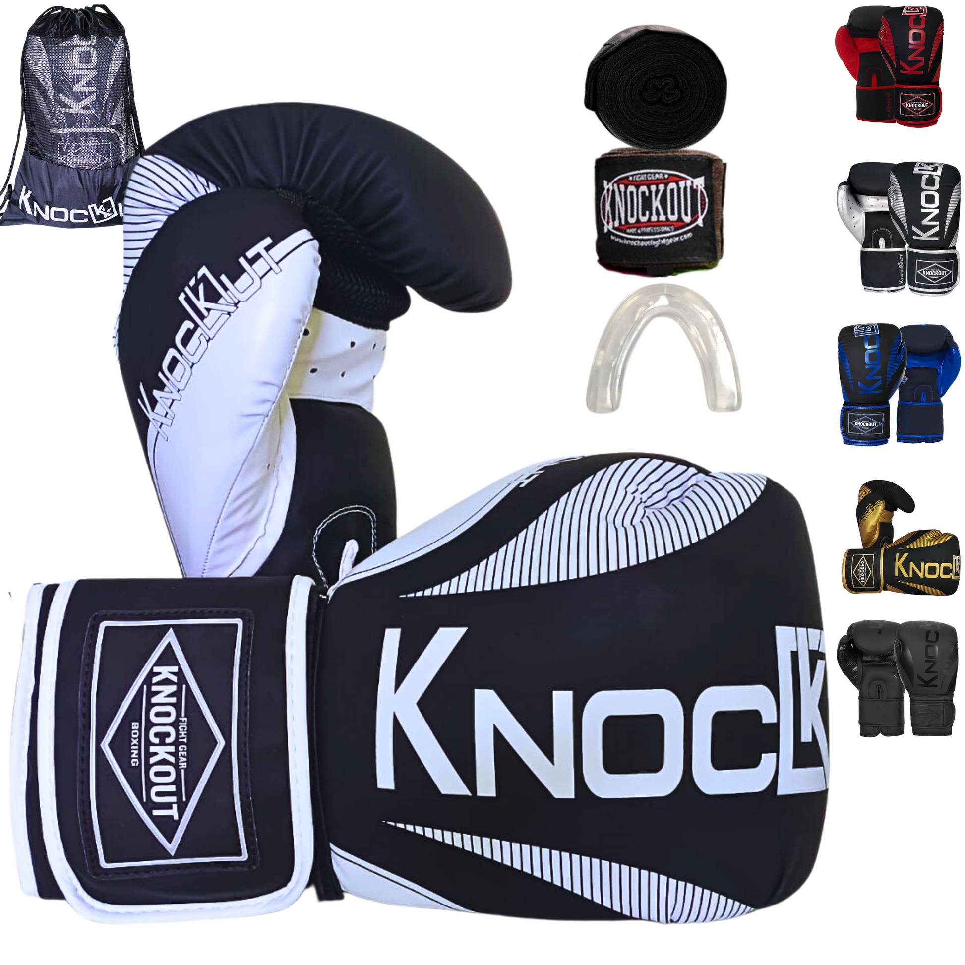 Knockout Elite Boxing Gloves with Hand Wraps and Mouth Guard for