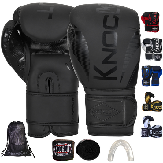 Knockout Elite Boxing Gloves with Hand Wraps and Mouth Guard for Men, Women Muay Thai, Kickboxing, Youth Heavy Bag Workouts, and Home Gym Training (Size 8OZ-16OZ)