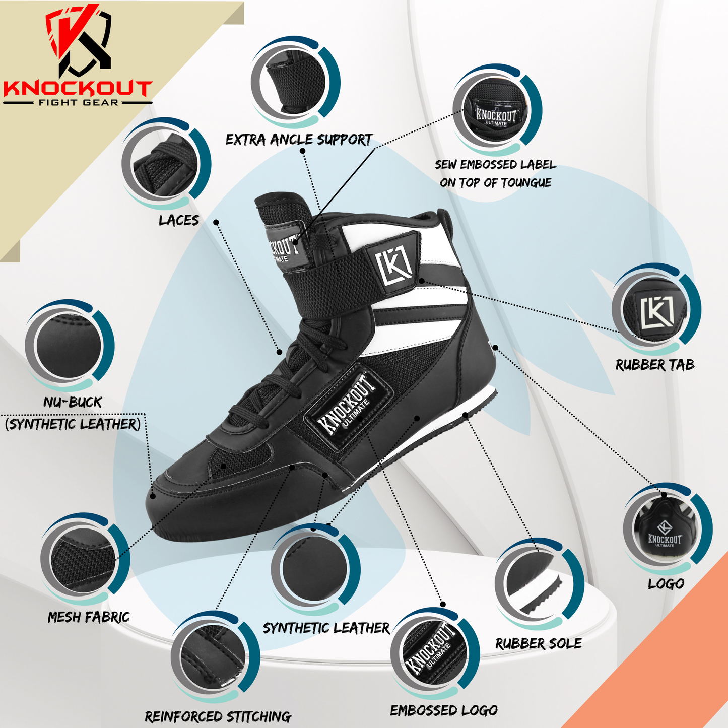Boxing Shoes Lightweight, Breathable with Anti-Slipping Poly Rubber Sole and Extra Ankle Support for Boxers